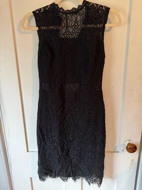 Elegant Black Lace Mini Dress with Sheer Yoke